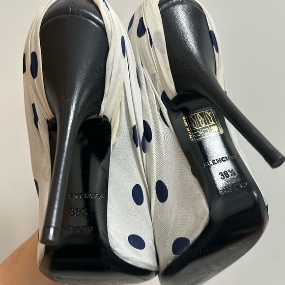 Balenciaga Knife Polka Dot Satin + Leather Pump Heels *BARELY WORN* - Picture 2 of 10